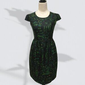 Shoshanna Fit N Flare Silk Blend Green And Black Abstract Dress Size 2